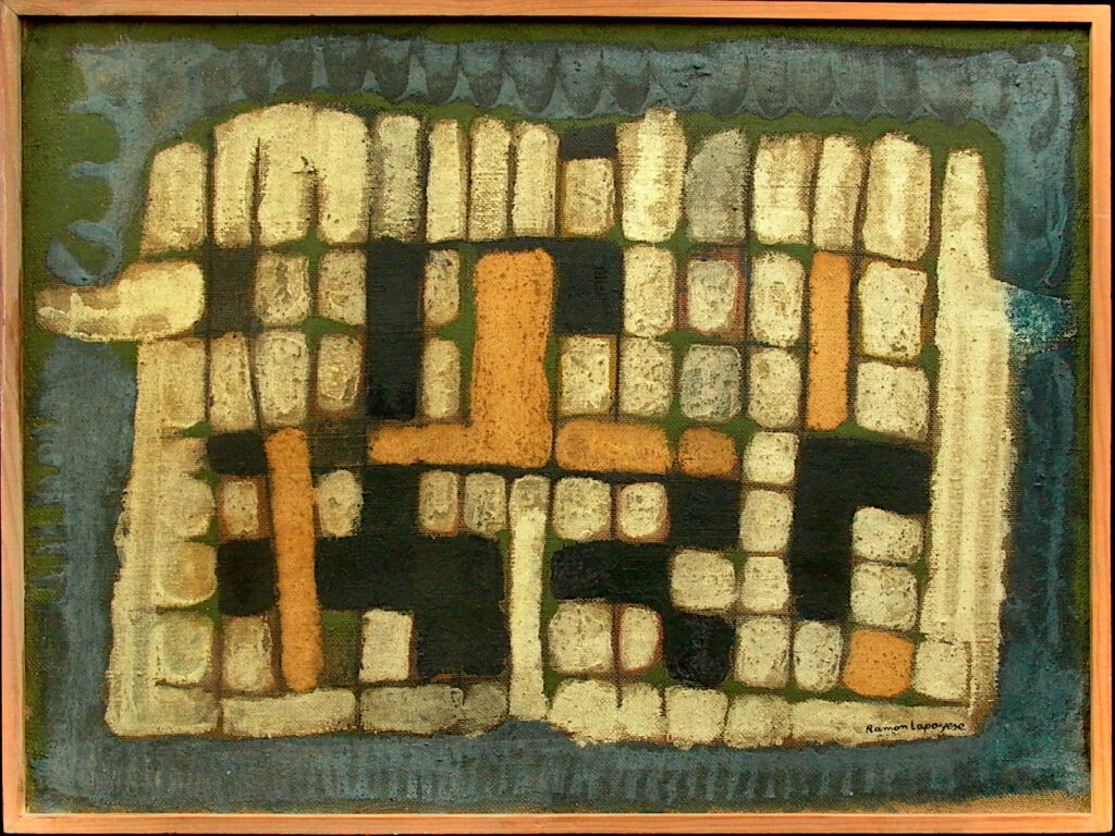 Pintura-Lapayese-Enrejado 1960 Pintura abstracta de Ramón Lapayese en imagen de una estructura enrejada