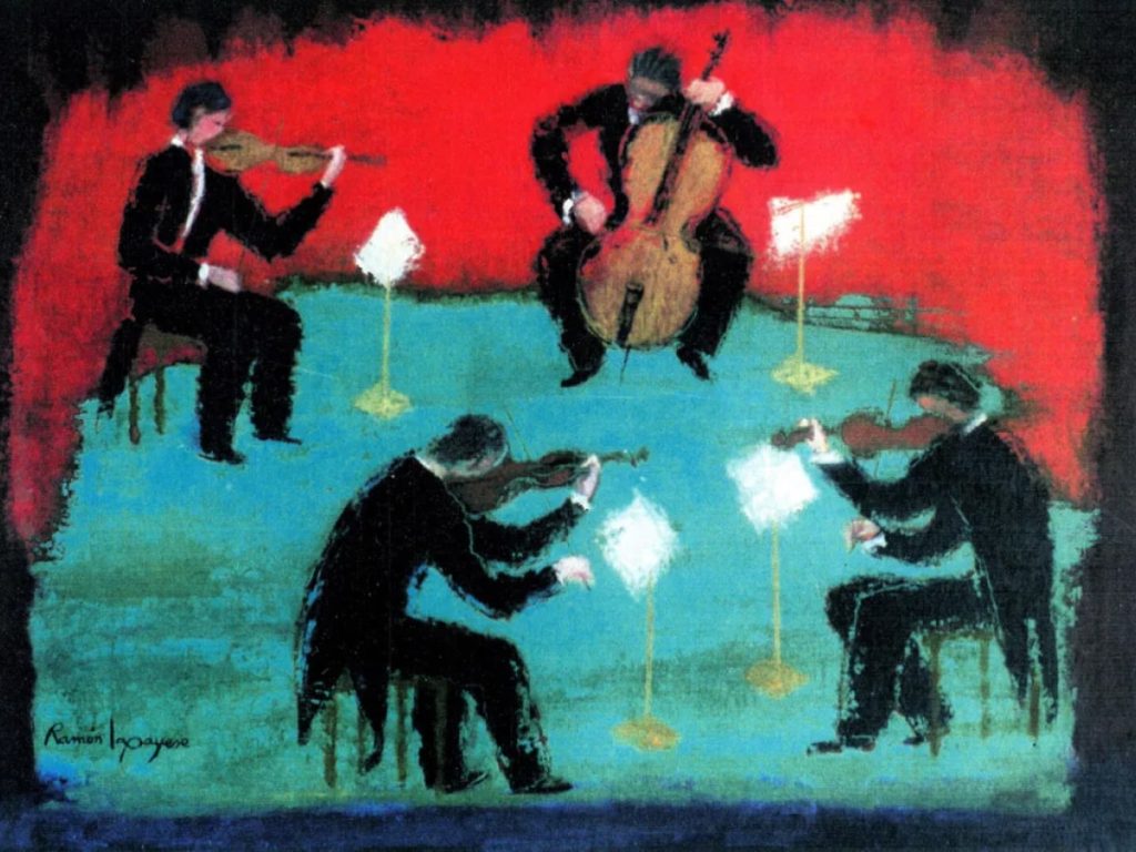 Pintura-Lapayese-Cuarteto Pintura expresionista de Ramón Lapayese en imagen de un cuarteto de cuerda