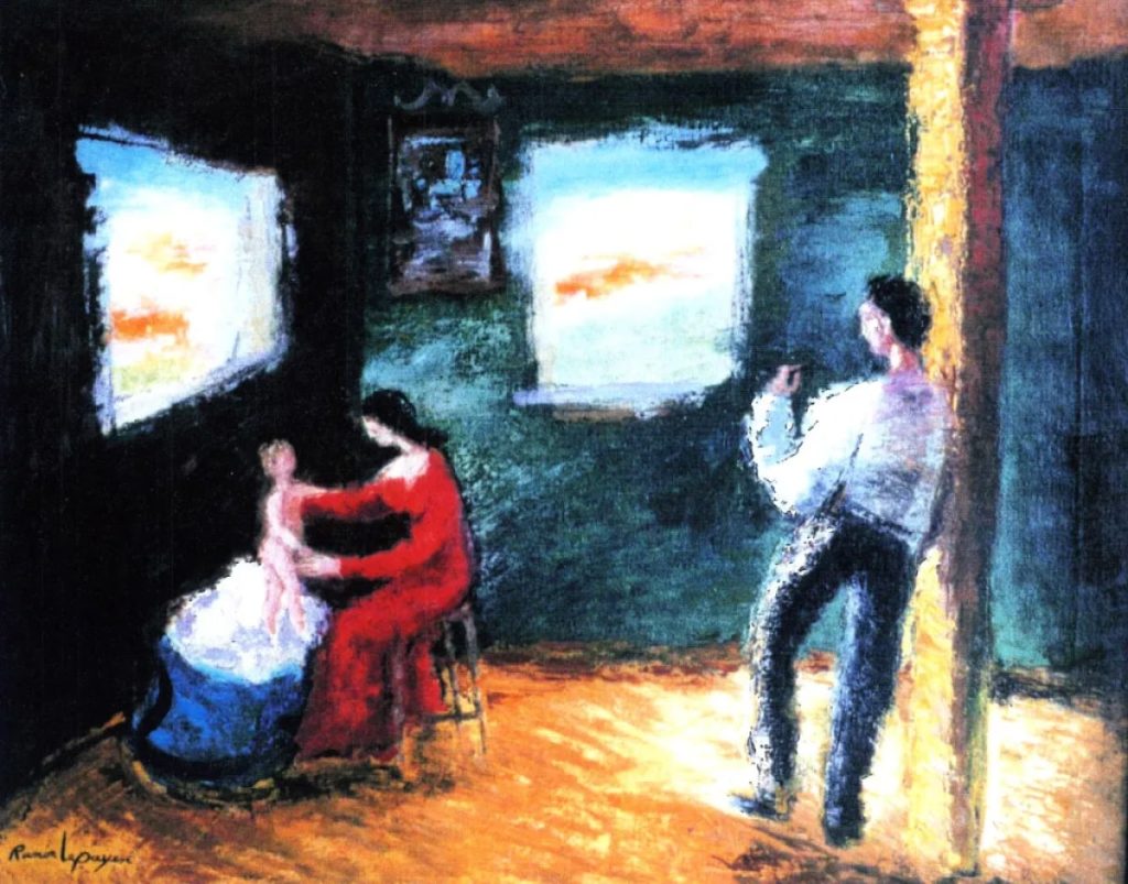 Pintura-Lapayese-Home Pintura expresionista de Ramón Lapayese en imagen de una escena familiar en interior