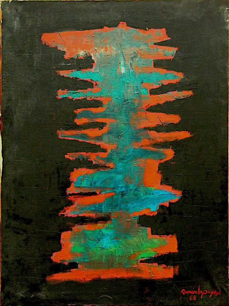 Pintura-Lapayese-Totem 1968 Pintura abstracta de Ramón Lapayese en imagen de un totem en el centro de la imagen