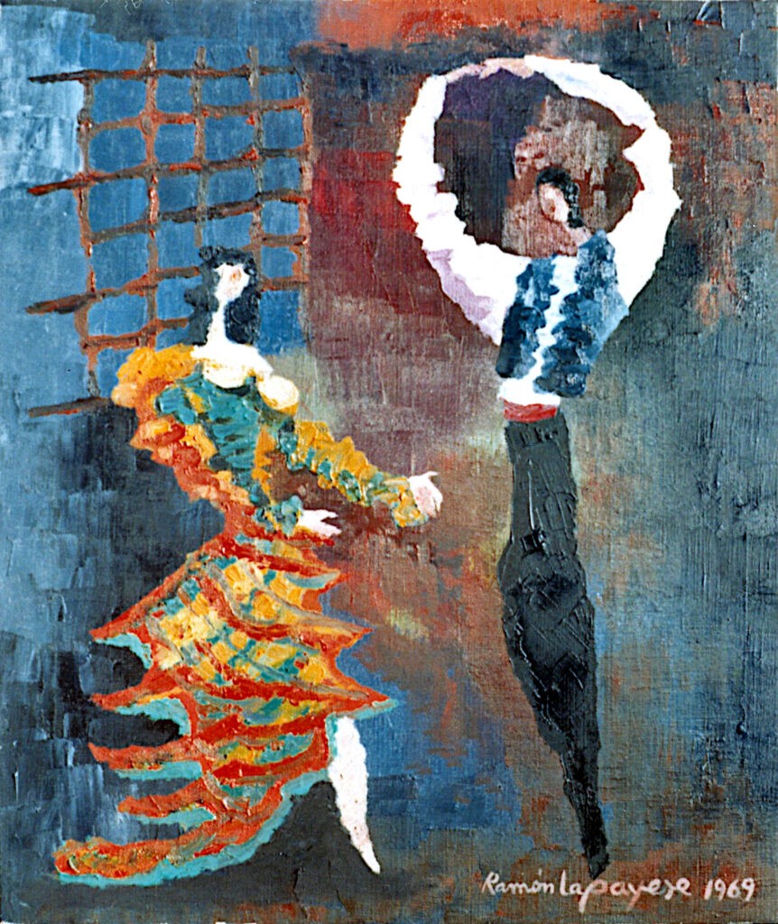 Pintura-Lapayese-Pareja Bailadora Pintura expresionista de Ramón Lapayese en imagen de dos bailaores flamencos