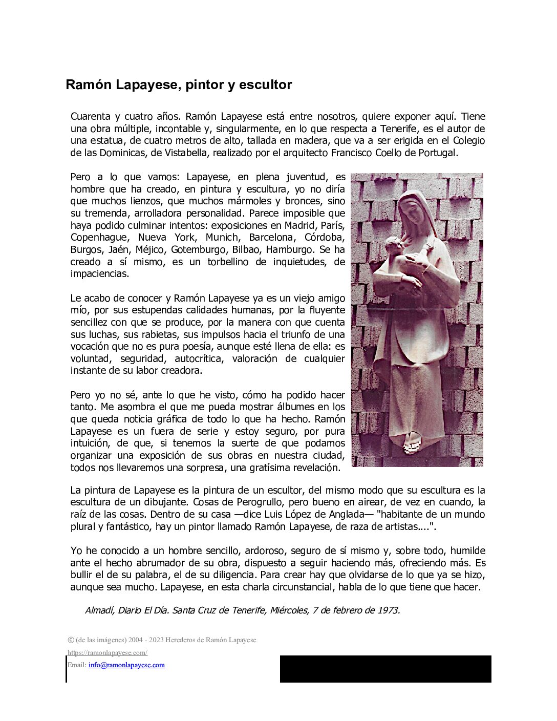 Diario El Día, Santa Cruz de Tenerife, 1973 Diario El Día, Santa Cruz de Tenerife, 1973