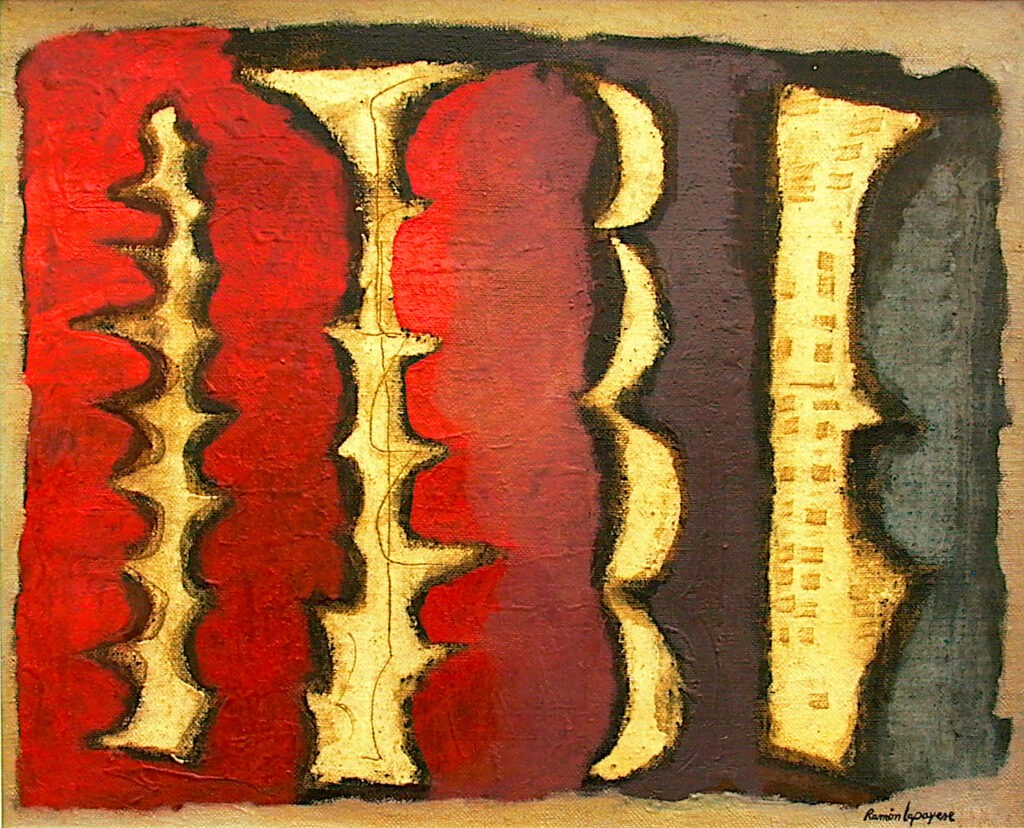 Pintura-Lapayese-Instrumentos Pintura abstracta de Ramón Lapayese en imagen de una colección de instrumentos de viento