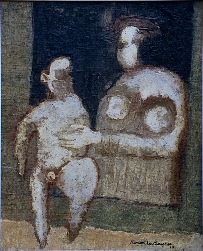 Pintura-Lapayese-Maternidad 1959 Pintura expresionista de Ramón Lapayese en imagen de una maternidad en la ventana