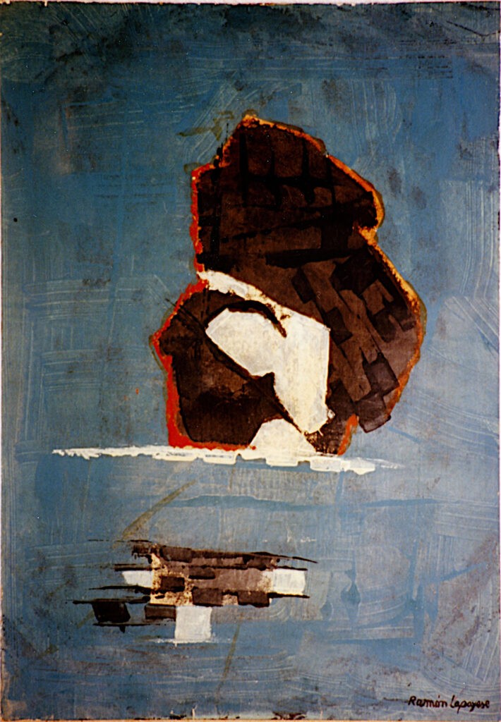 Pintura abstracta de Ramón Lapayese en imagen de detalle de un nadador