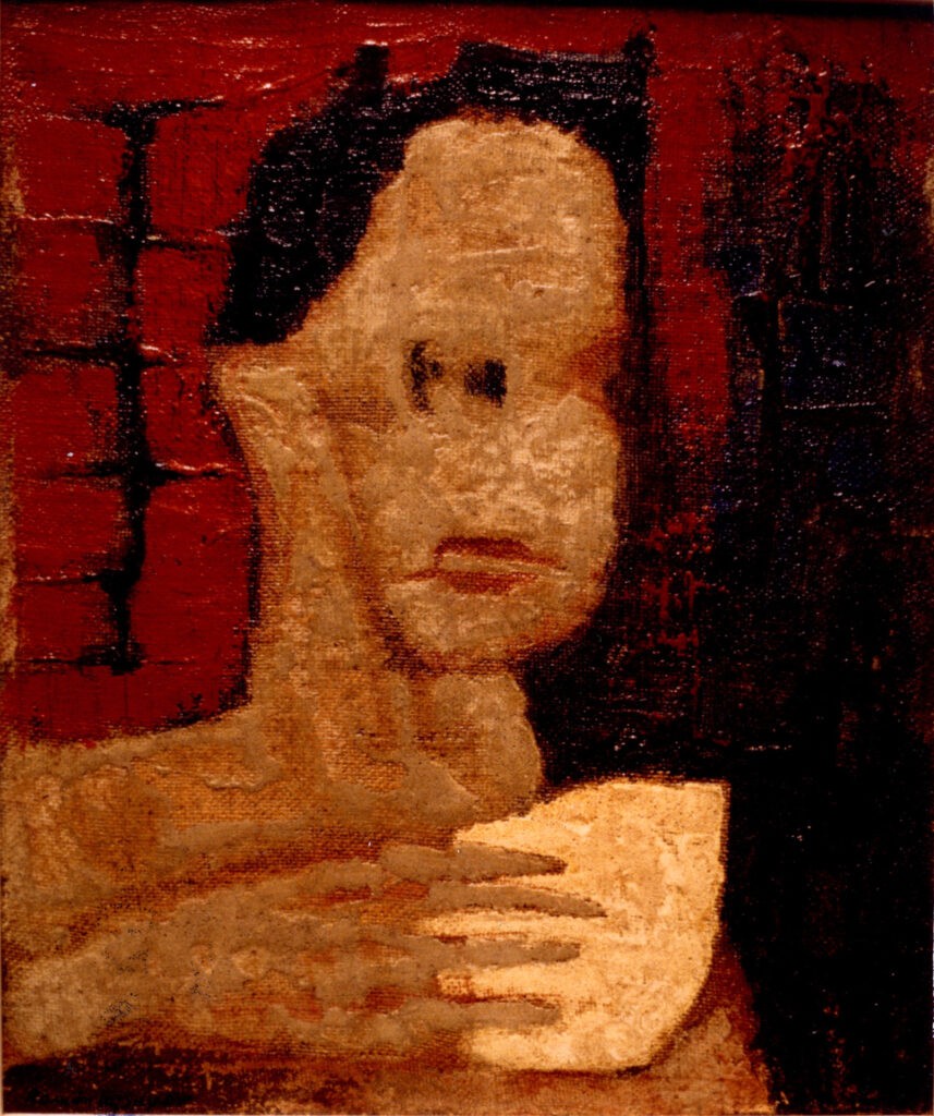 Pintura-Lapayese-Bebedor de cerveza 1960 61 x 50 Pintura expresionista de Ramón Lapayese en imagen de un hombre tomando una jarra de cerveza