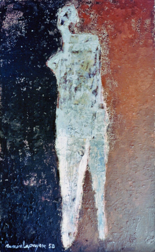 Pintura-Lapayese-Grito 1958 55 x 33 Pintura expresionista de Ramón Lapayese en imagen de una figura angustiosa gritando