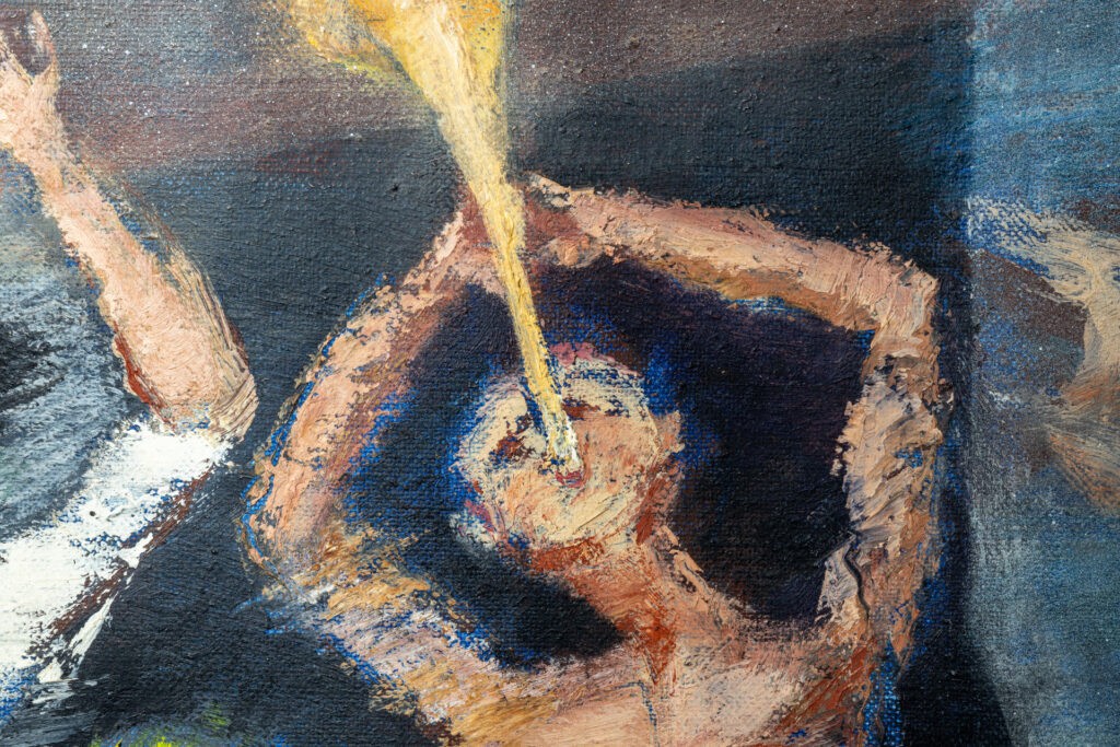 Pintura-Lapayese-A Hard Days Night Detalle06_SC, 1992 Pintura expresionista de Ramón Lapayese en imagen de un concierto de rock