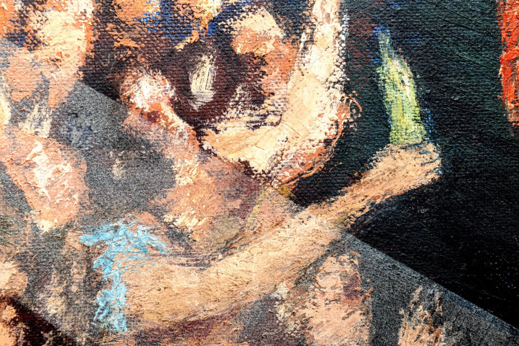 Pintura-Lapayese-A Hard Days Night Detalle08_SC, 1992 Pintura expresionista de Ramón Lapayese en imagen de un concierto de rock