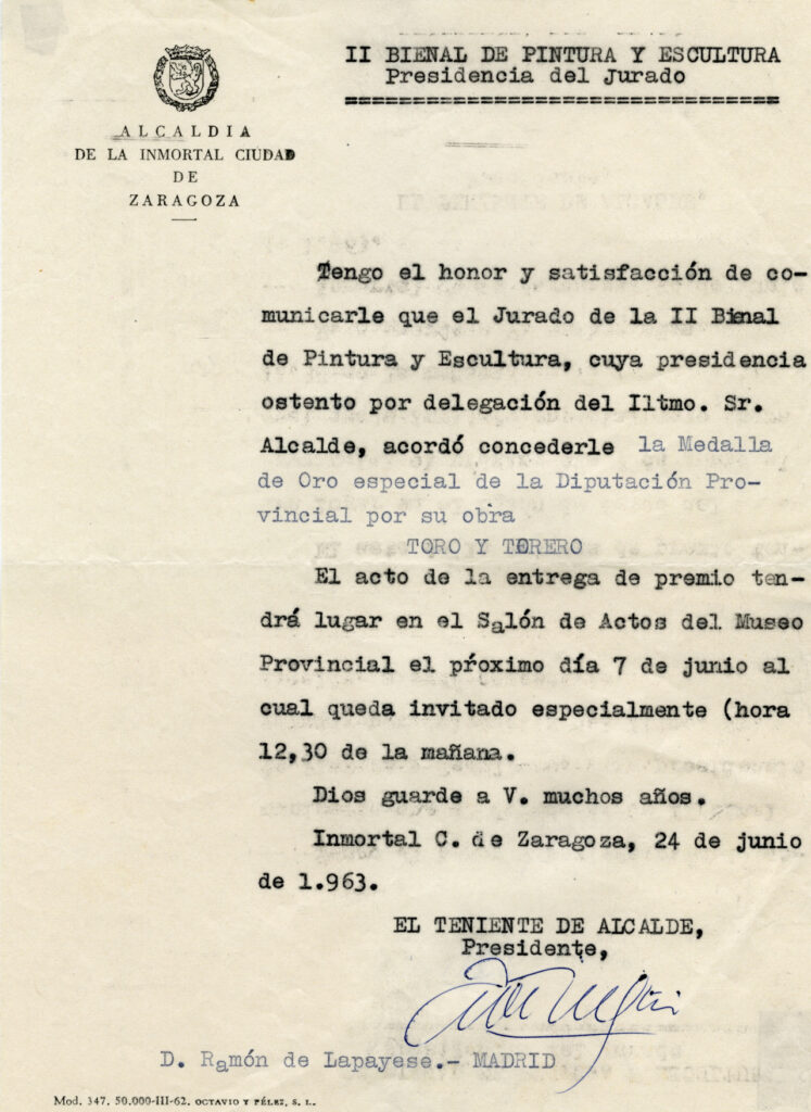 Bando de comunicación del premio, Zaragoza, 1963 Bando de comunicación del premio, Zaragoza, 1963