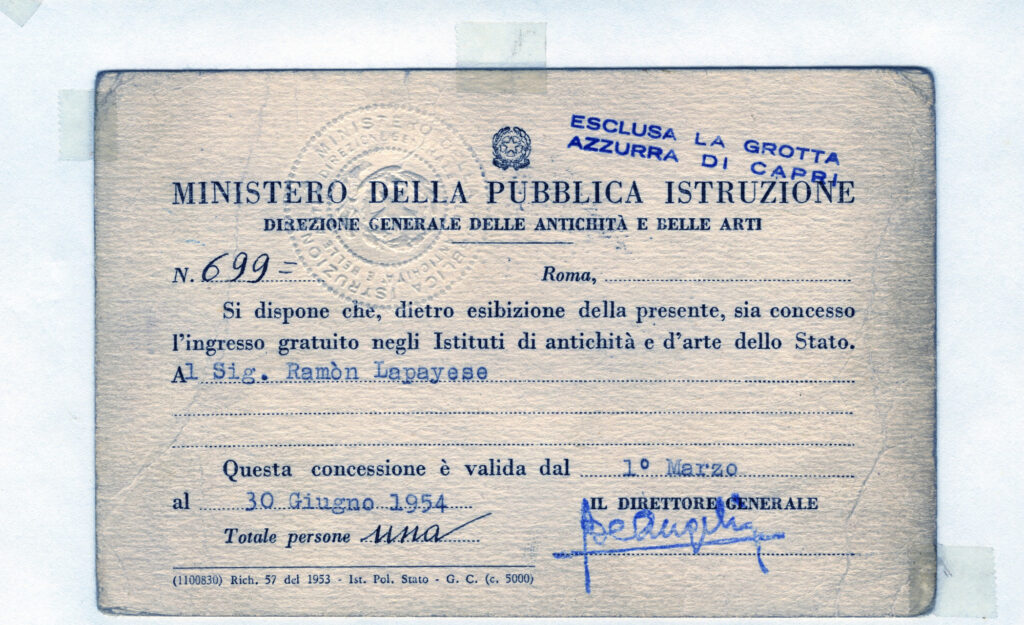 Carnet italiano de acceso gratuito a museos e instituciones, 1954 Carnet italiano de acceso gratuito a museos e instituciones, 1954