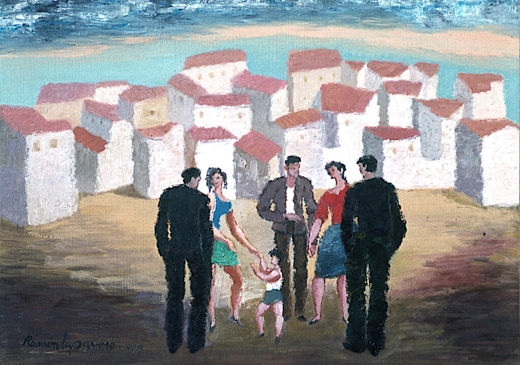 Pintura-Lapayese-Encuentro en el pueblo, 1979 Pintura-Lapayese-Encuentro en el pueblo, 1979