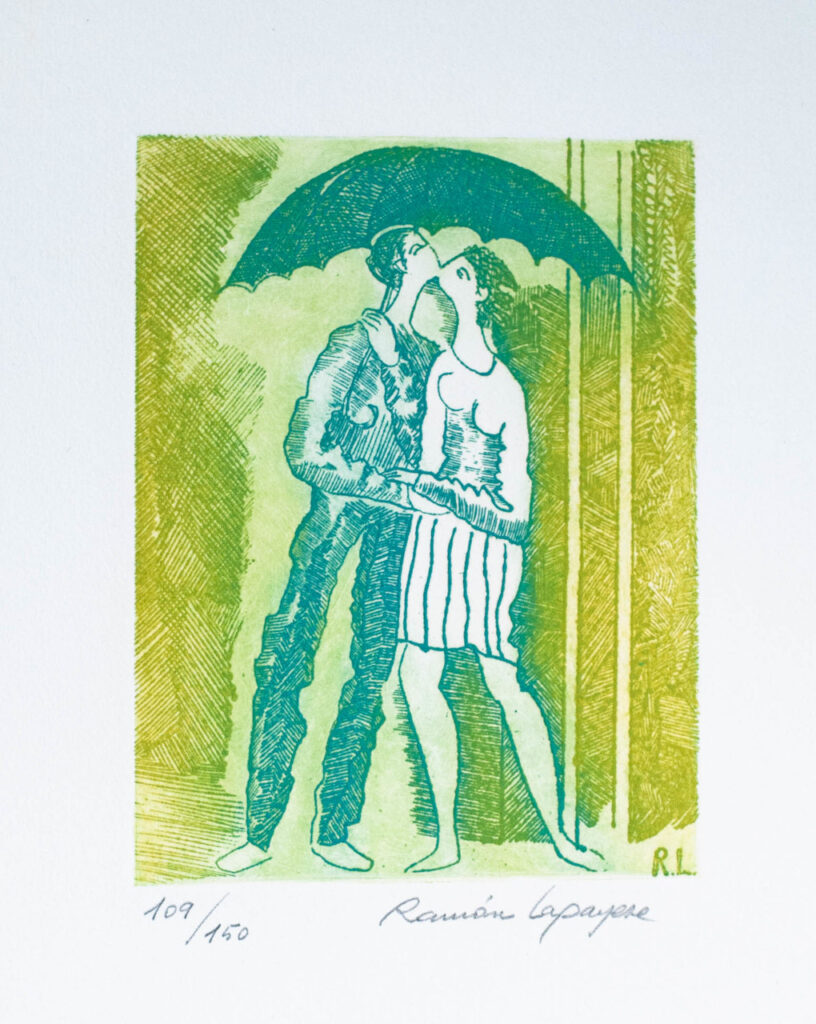 Lapayese- Obra gráfica-Bajo el paraguas, aguafuerte 1 Lapayese- Obra gráfica-Bajo el paraguas, aguafuerte 1