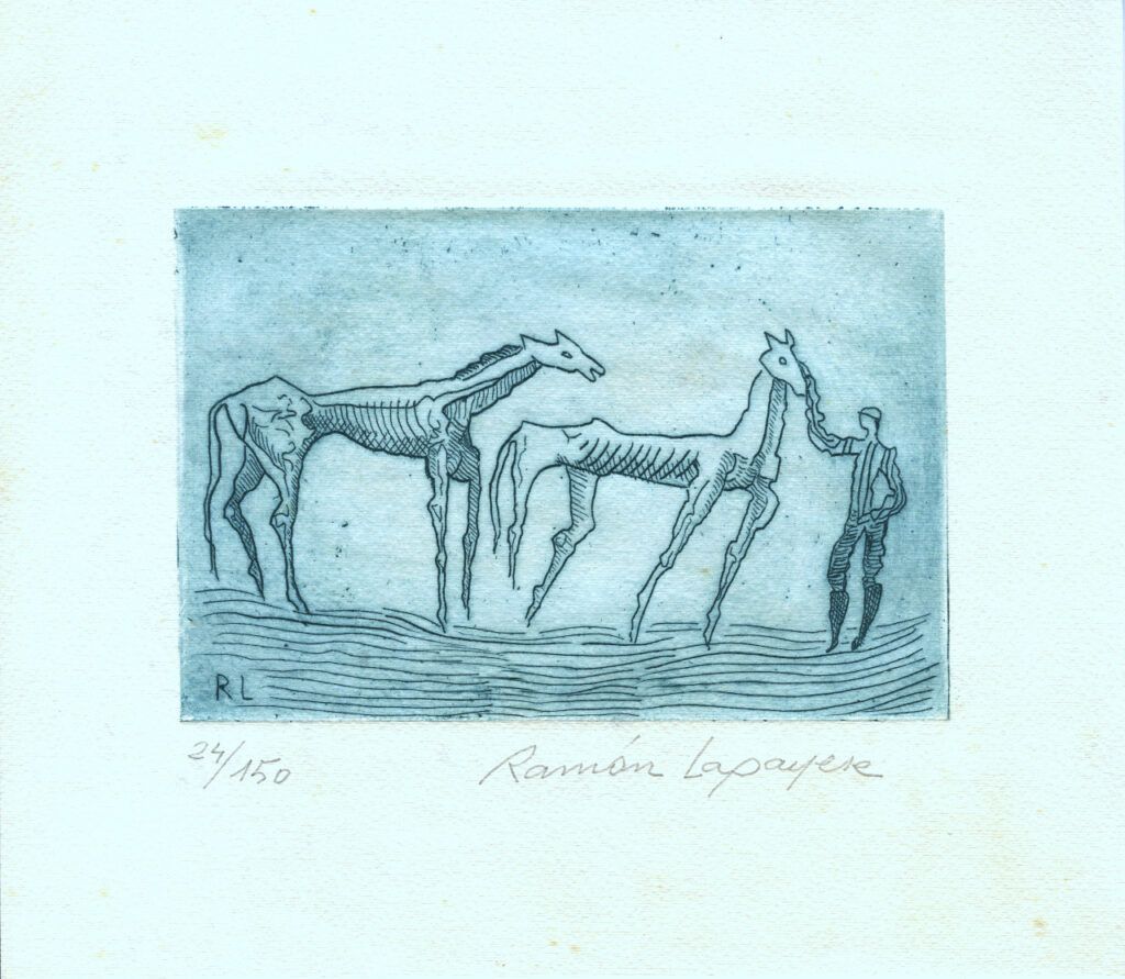 Lapayese- Obra gráfica-Dos caballos y jinete, aguafuerte 1 Lapayese- Obra gráfica-Dos caballos y jinete, aguafuerte 1