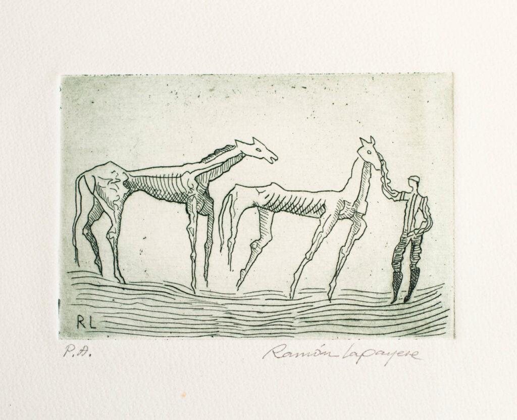 Lapayese- Obra gráfica-Dos caballos y jinete, aguafuerte 3 Lapayese- Obra gráfica-Dos caballos y jinete, aguafuerte 3