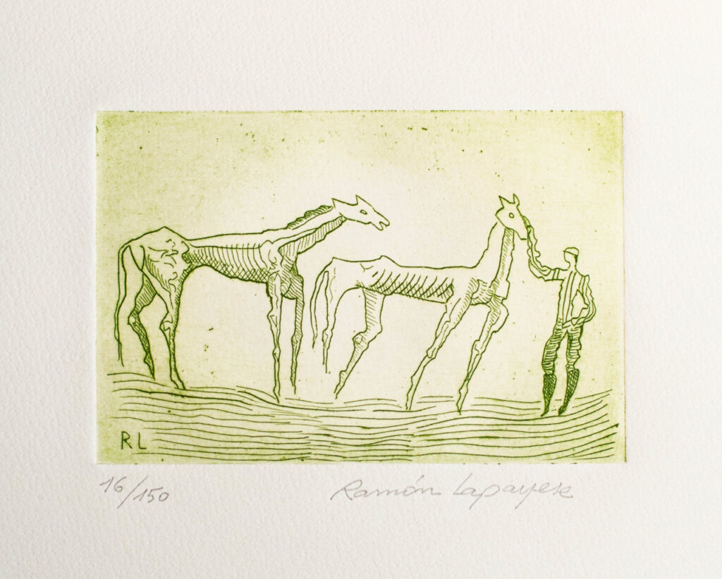 Lapayese- Obra gráfica-Dos caballos y jinete, aguafuerte 4 Lapayese- Obra gráfica-Dos caballos y jinete, aguafuerte 4