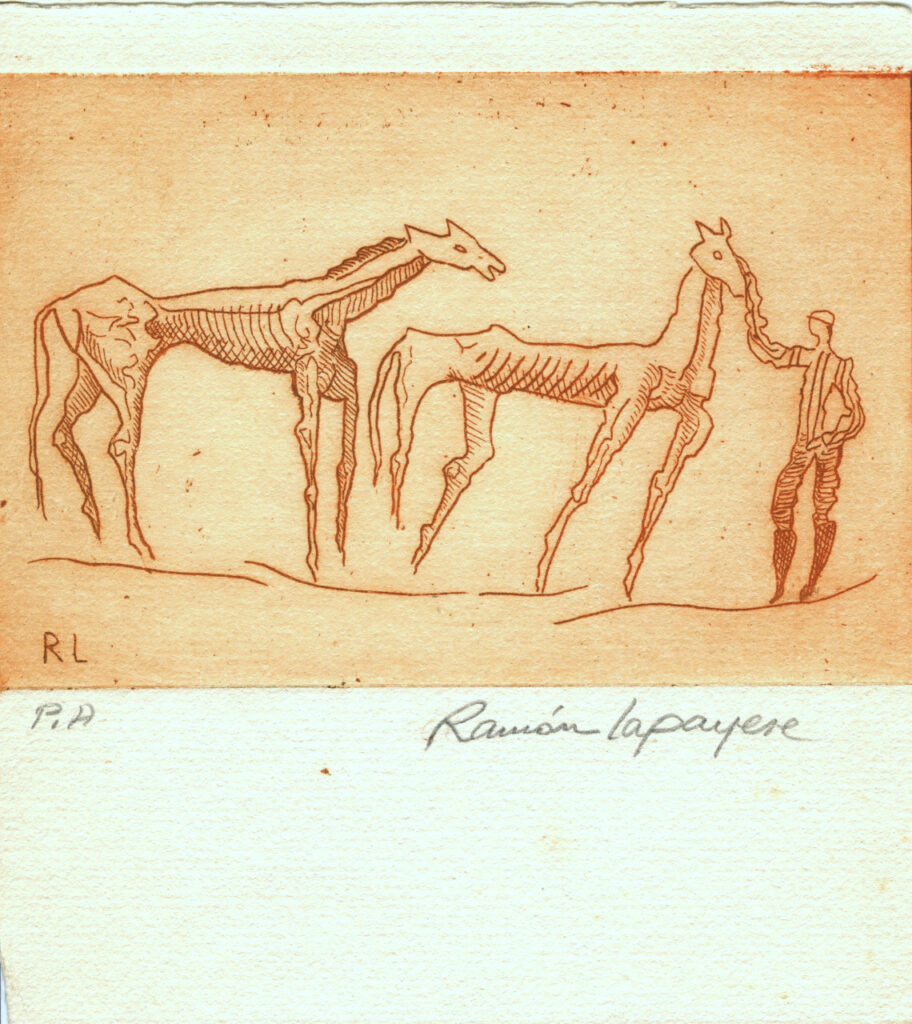 Lapayese- Obra gráfica-Dos caballos y jinete, aguafuerte singular Lapayese- Obra gráfica-Dos caballos y jinete, aguafuerte singular