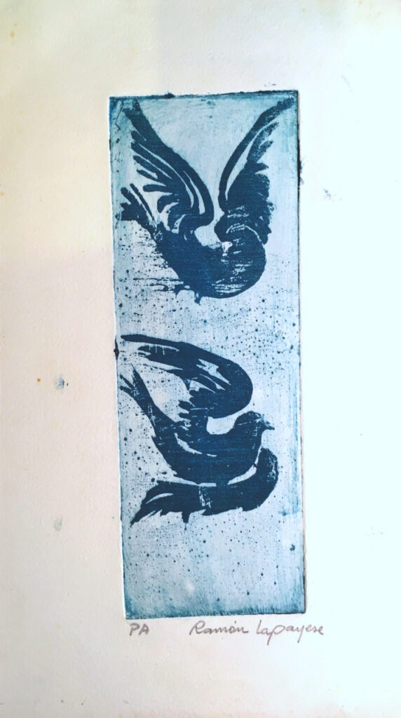 Lapayese- Obra gráfica-Dos palomas, linografía Lapayese- Obra gráfica-Dos palomas, linografía