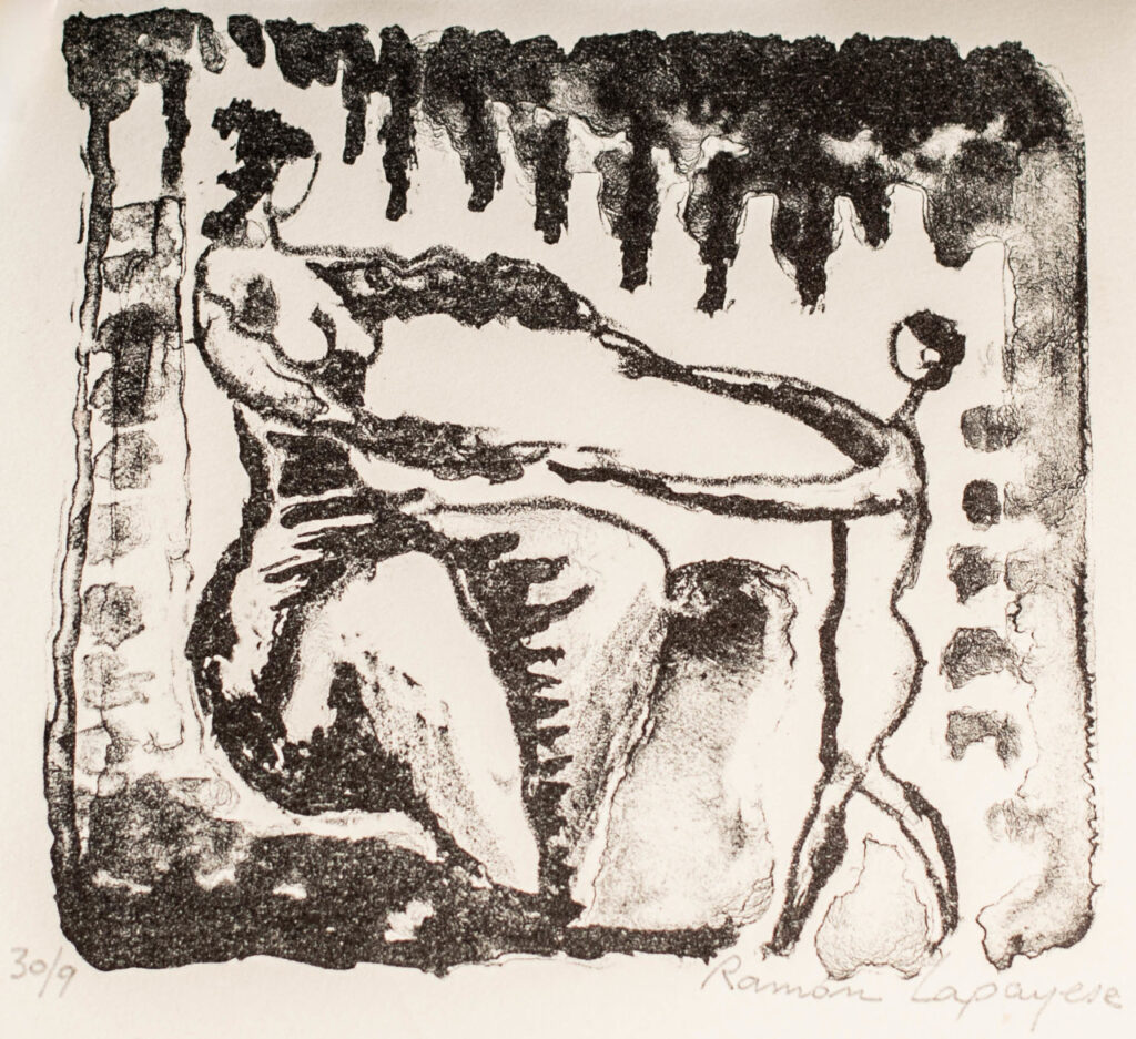 Lapayese- Obra gráfica-Madre jugando con niño, litografía Lapayese- Obra gráfica-Madre jugando con niño, litografía