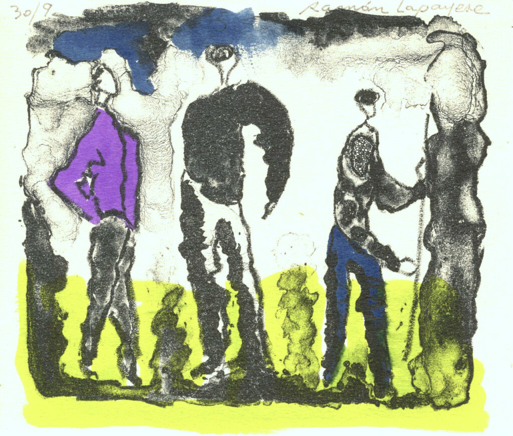 Lapayese- Obra gráfica-Tres paisanos, litografía Lapayese- Obra gráfica-Tres paisanos, litografía