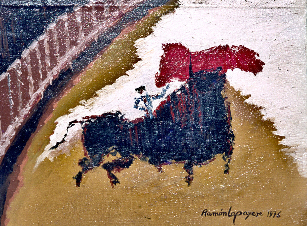 Lapayese - pintura - tauromaquia - toro - torero - Capa por alto - óleo sobre lienzo Lapayese - pintura - tauromaquia - toro - torero - Capa por alto - óleo sobre lienzo