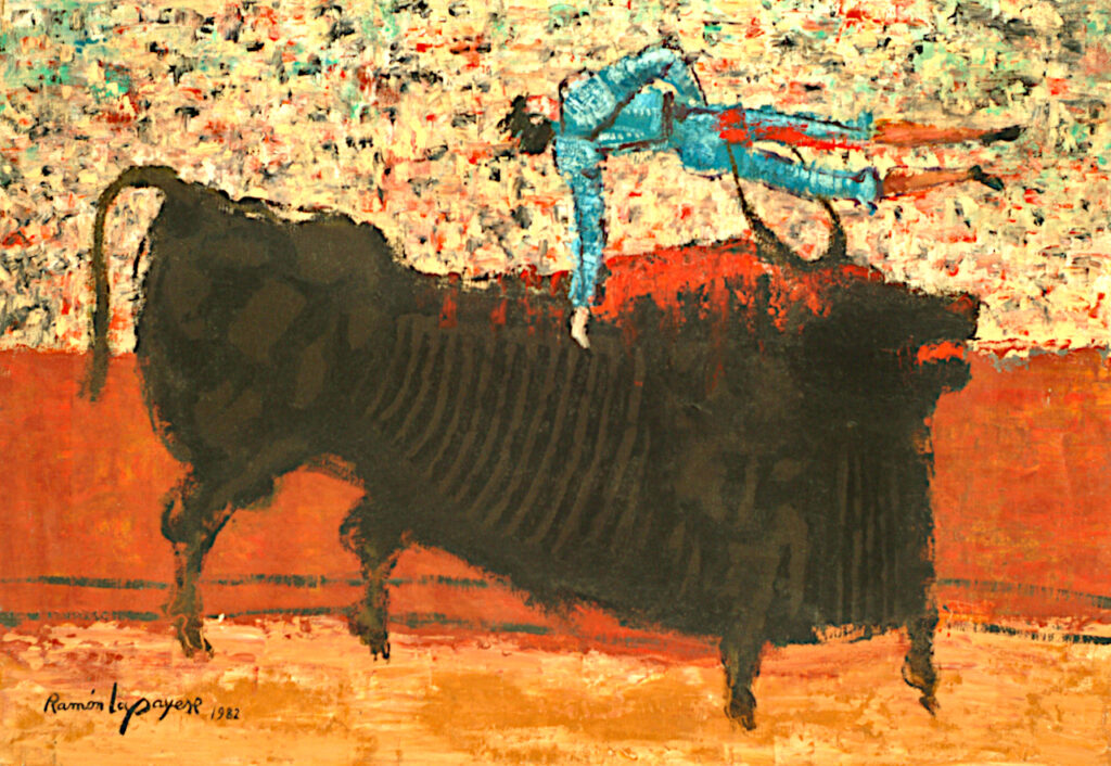 Lapayese - pintura - tauromaquia - toro - torero - Cornada del torero - óleo sobre lienzo - 1982 Lapayese - pintura - tauromaquia - toro - torero - Cornada del torero - óleo sobre lienzo - 1982