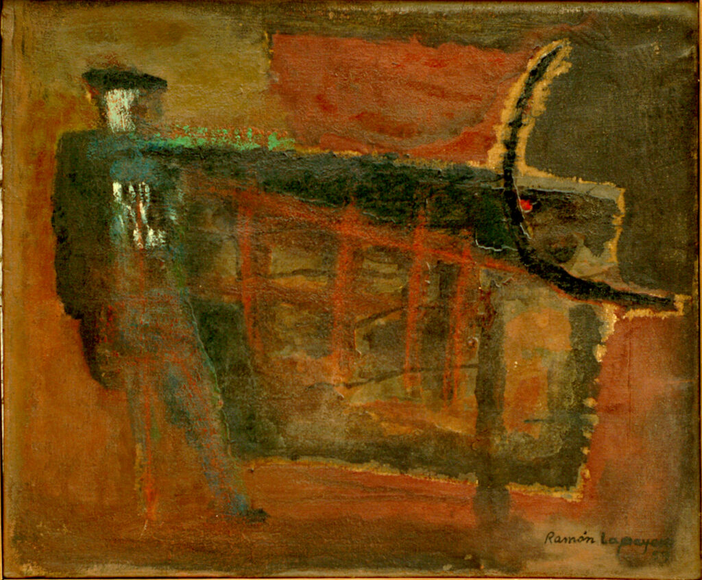 Lapayese - pintura - tauromaquia - toro - torero - Corrida - óleo sobre arpillera - 1959 Lapayese - pintura - tauromaquia - toro - torero - Corrida - óleo sobre arpillera - 1959