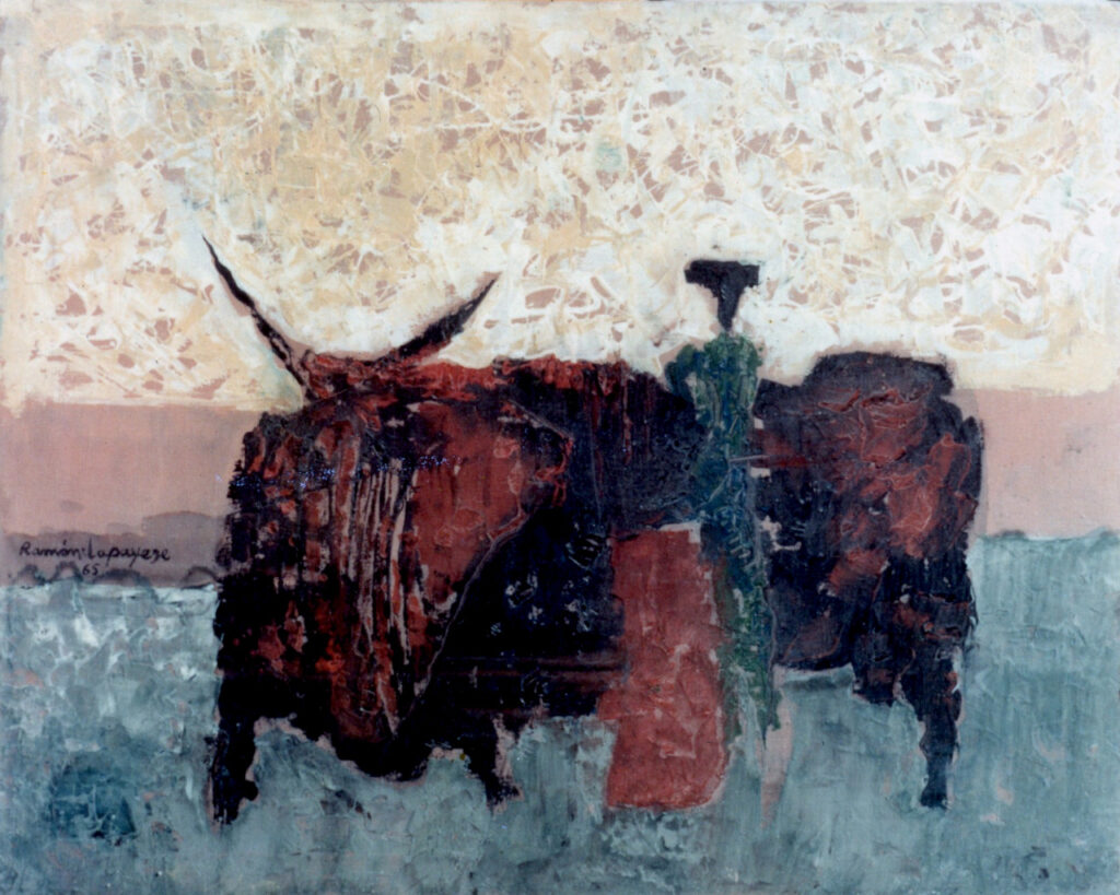 Lapayese - pintura - tauromaquia - toro - torero - Cuernos separados - óleo sobre lienzo - 1965 Lapayese - pintura - tauromaquia - toro - torero - Cuernos separados - óleo sobre lienzo - 1965