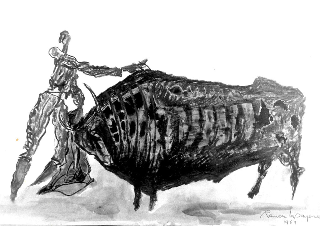 Lapayese - pintura - tauromaquia - toro - torero - Estocada - técnica mixta sobre papel - 1969 Lapayese - pintura - tauromaquia - toro - torero - Estocada - técnica mixta sobre papel - 1969