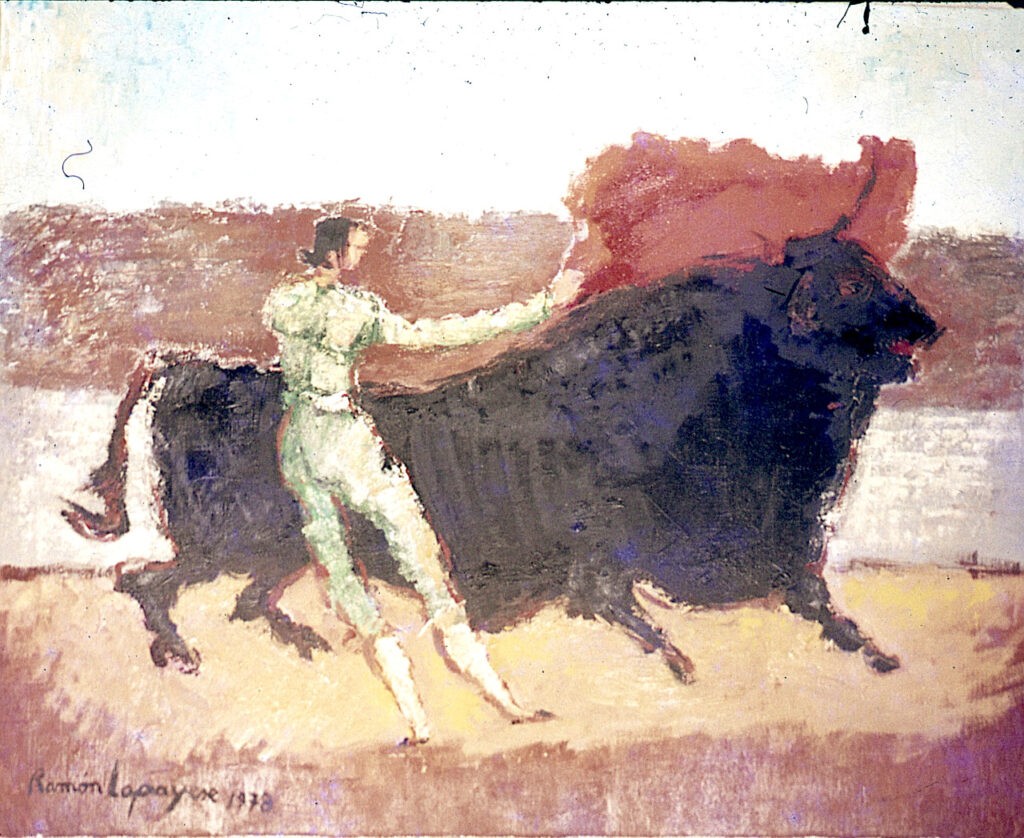 Lapayese - pintura - tauromaquia - toro - torero - Pase natural - técnica mixta sobre papel - 1973 Lapayese - pintura - tauromaquia - toro - torero - Pase natural - técnica mixta sobre papel - 1973