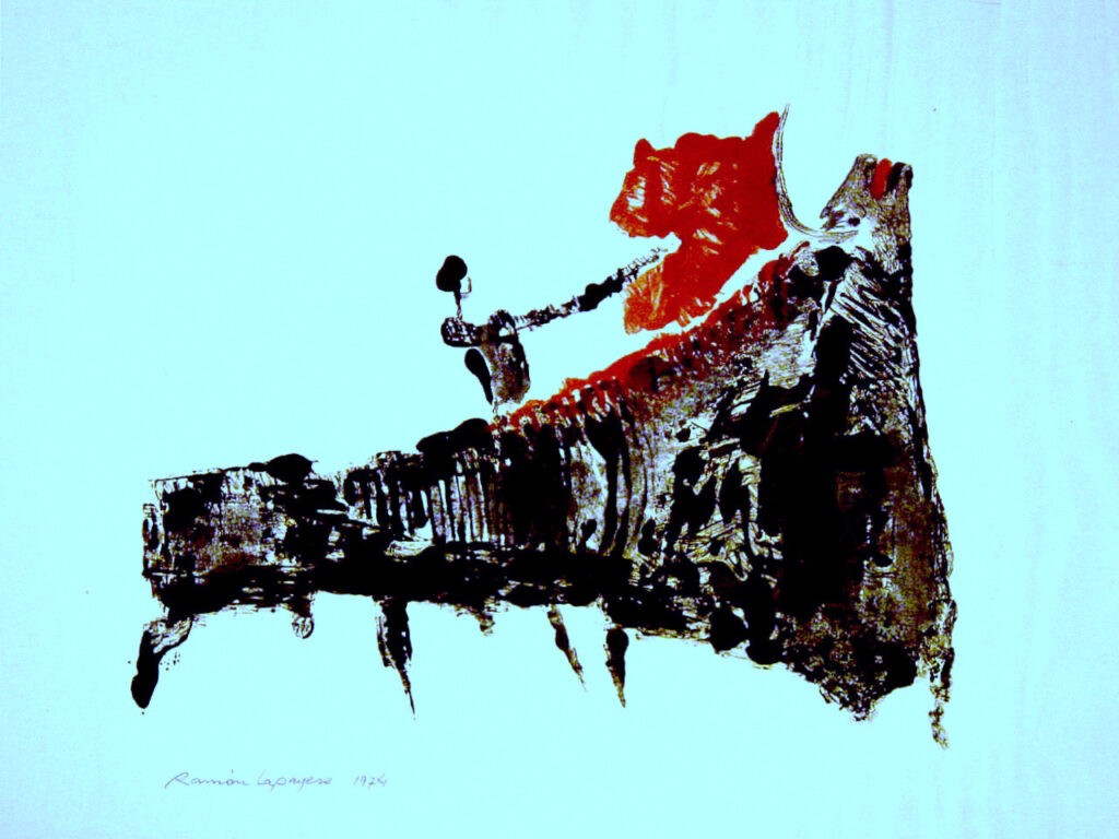 Lapayese - pintura - tauromaquia - toro - torero - Pase - técnica mixta sobre papel - 1974 Lapayese - pintura - tauromaquia - toro - torero - Pase - técnica mixta sobre papel - 1974