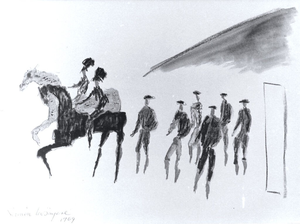 Lapayese - pintura - tauromaquia - toro - torero - Paseíllo - técnica mixta sobre papel - 1969 Lapayese - pintura - tauromaquia - toro - torero - Paseíllo - técnica mixta sobre papel - 1969