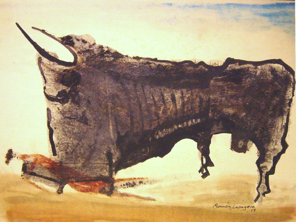 Lapayese - pintura - tauromaquia - toro - torero - Pateado - técnica mixta sobre papel - 1958 Lapayese - pintura - tauromaquia - toro - torero - Pateado - técnica mixta sobre papel - 1958