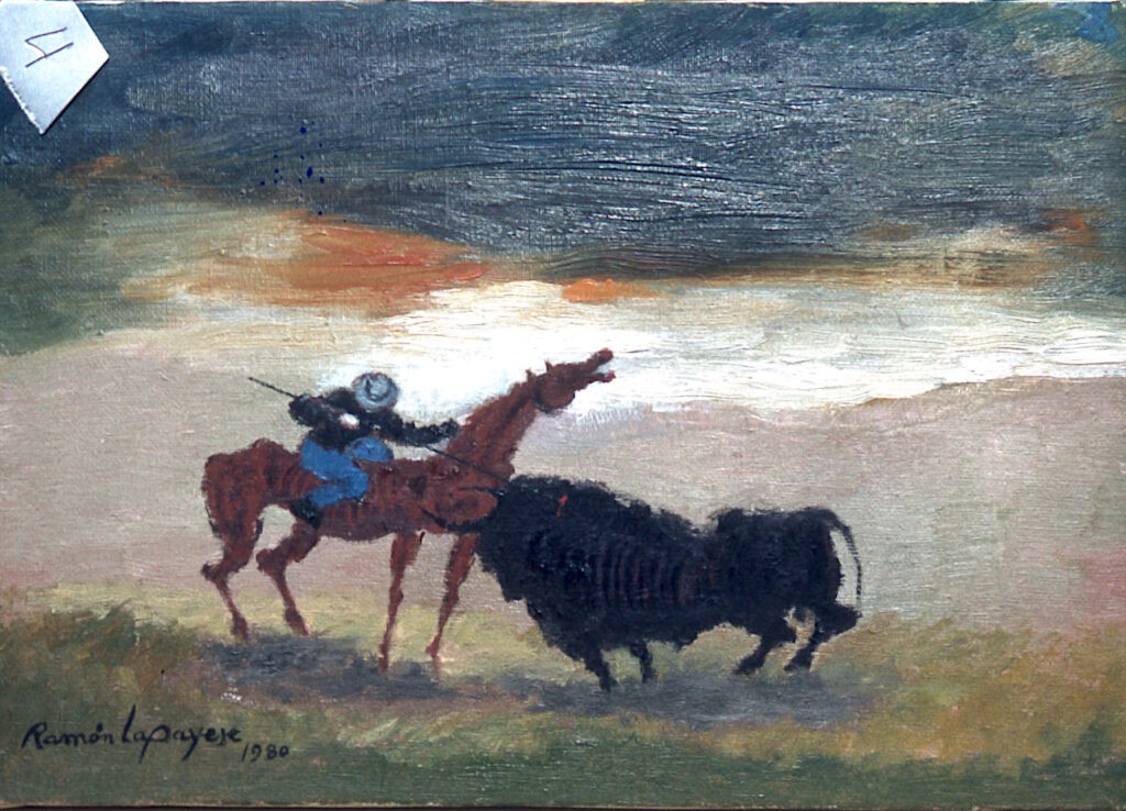 Lapayese - pintura - tauromaquia - toro - torero - Picador al amanecer - óleo sobre lienzo - 1980 Lapayese - pintura - tauromaquia - toro - torero - Picador al amanecer - óleo sobre lienzo - 1980