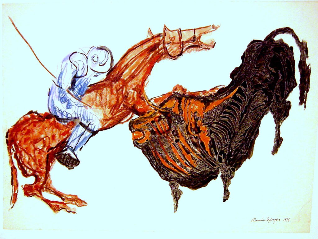 Lapayese - pintura - tauromaquia - toro - torero - Picador - técnica mixta sobre papel - 1974 Lapayese - pintura - tauromaquia - toro - torero - Picador - técnica mixta sobre papel - 1974