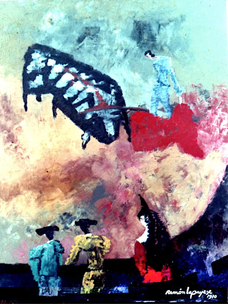 Lapayese - pintura - tauromaquia - toro - torero - Plaza del pueblo - óleo sobre lienzo - 1970 Lapayese - pintura - tauromaquia - toro - torero - Plaza del pueblo - óleo sobre lienzo - 1970