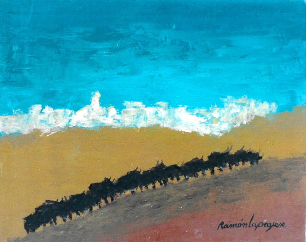 Lapayese - pintura - tauromaquia - toro - torero - Subida de los toros - óleo sobre lienzo - 1993 Lapayese - pintura - tauromaquia - toro - torero - Subida de los toros - óleo sobre lienzo - 1993