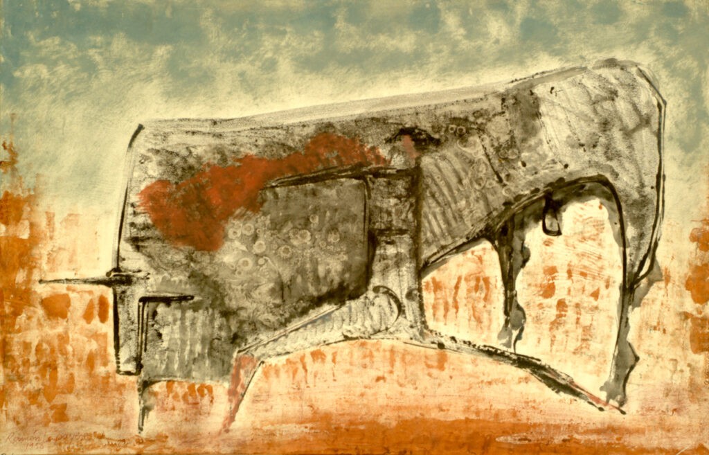 Lapayese - pintura - tauromaquia - toro - torero - Sueños de torero - técnica mixta sobre papel - 1958 Lapayese - pintura - tauromaquia - toro - torero - Sueños de torero - técnica mixta sobre papel - 1958