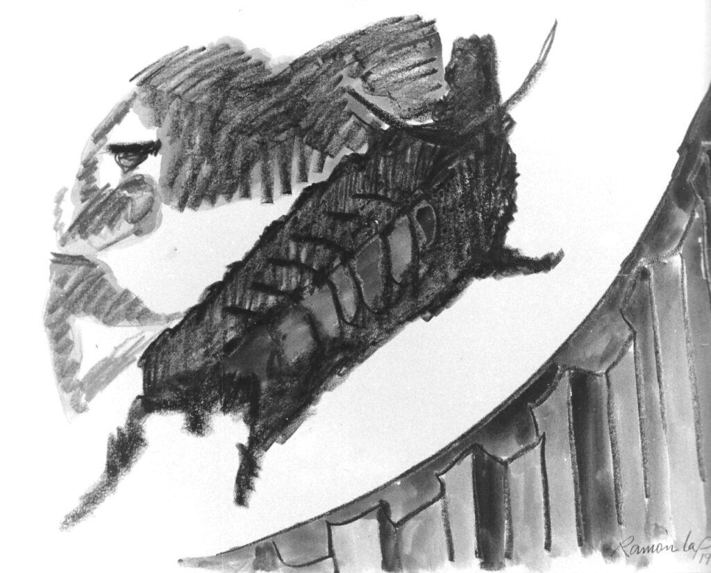 Lapayese - pintura - tauromaquia - toro - torero - Toreando de rodillas - técnica mixta sobre papel - 1967 Lapayese - pintura - tauromaquia - toro - torero - Toreando de rodillas - técnica mixta sobre papel - 1967