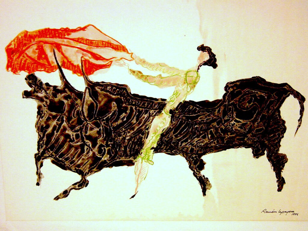 Lapayese - pintura - tauromaquia - toro - torero - Toro largo - técnica mixta sobre papel - 1974 Lapayese - pintura - tauromaquia - toro - torero - Toro largo - técnica mixta sobre papel - 1974