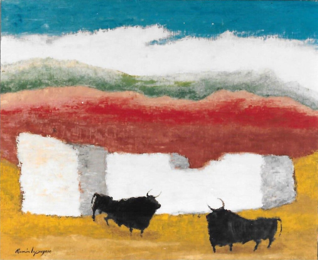 Lapayese - pintura - tauromaquia - toro - torero - Toros rivales - óleo sobre lienzo - 1982 Lapayese - pintura - tauromaquia - toro - torero - Toros rivales - óleo sobre lienzo - 1982