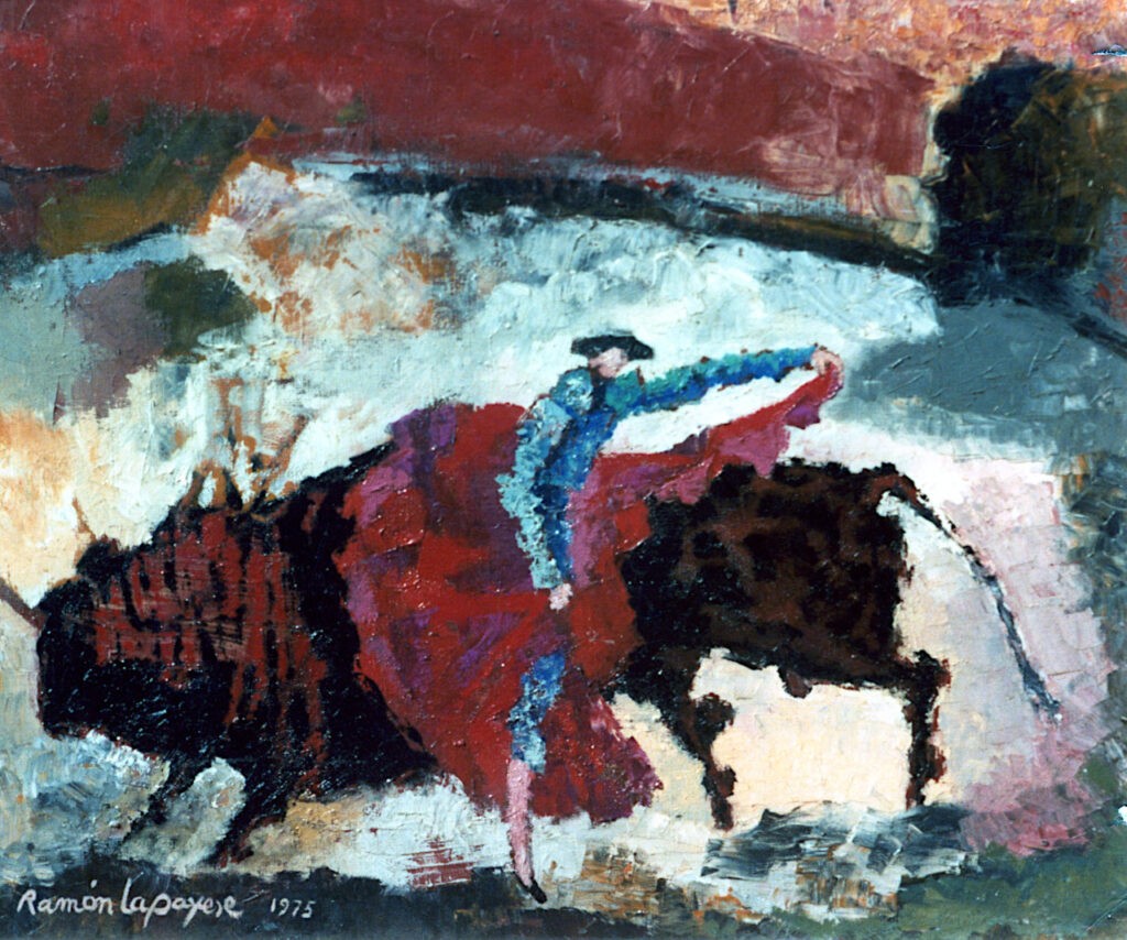 Lapayese - pintura - tauromaquia - toro - torero - Verónica de azul - óleo sobre lienzo - 1975 Lapayese - pintura - tauromaquia - toro - torero - Verónica de azul - óleo sobre lienzo - 1975