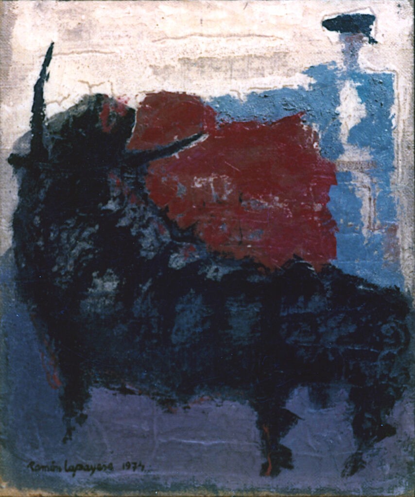 Lapayese - pintura - tauromaquia - toro - torero - Vestía de azul y plata - óleo sobre lienzo - 1974 Lapayese - pintura - tauromaquia - toro - torero - Vestía de azul y plata - óleo sobre lienzo - 1974